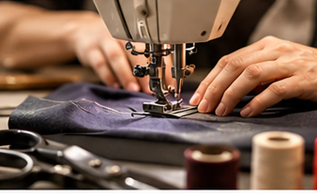 Illustrative close-up of careful stitching at a sewing machine